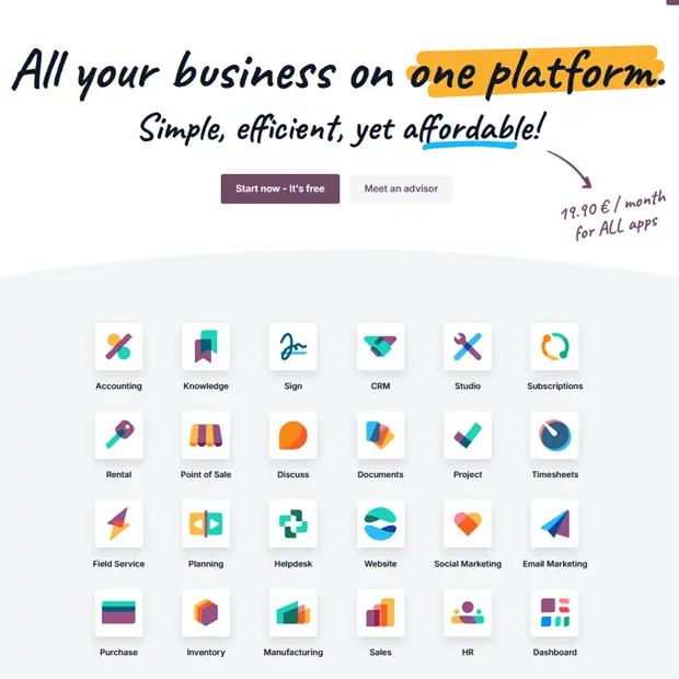 screenshot odoo website